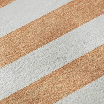 8' X 10' Salmon And Ivory Striped Washable Area Rug With UV Protection