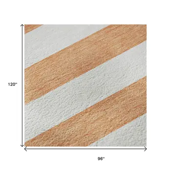 8' X 10' Salmon And Ivory Striped Washable Area Rug With UV Protection