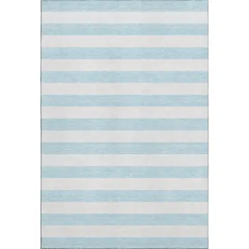 3' X 5' Sky Blue And Ivory Striped Washable Area Rug With UV Protection