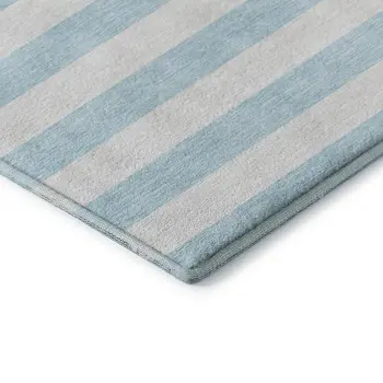 3' X 5' Sky Blue And Ivory Striped Washable Area Rug With UV Protection