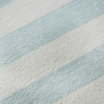 3' X 5' Sky Blue And Ivory Striped Washable Area Rug With UV Protection