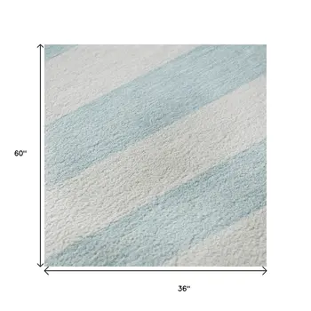 3' X 5' Sky Blue And Ivory Striped Washable Area Rug With UV Protection