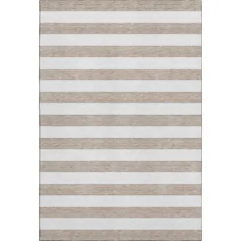 8' X 10' Taupe And Ivory Striped Washable Area Rug With UV Protection