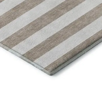 9' X 12' Taupe And Ivory Striped Washable Area Rug With UV Protection
