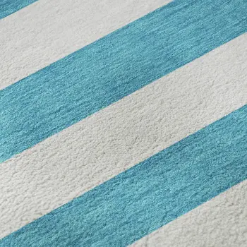 3' X 5' Teal And Ivory Striped Washable Area Rug With UV Protection