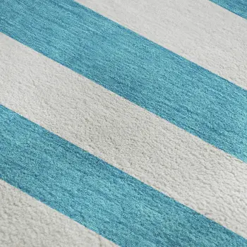 8' X 10' Teal And Ivory Striped Washable Area Rug With UV Protection