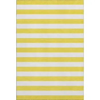 3' X 5' Yellow And Ivory Striped Washable Area Rug With UV Protection