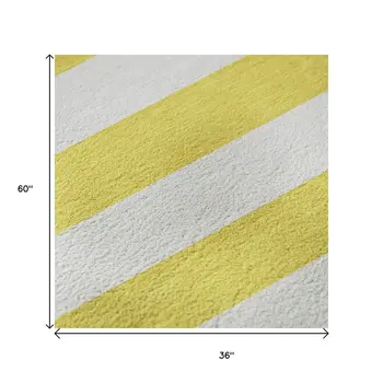 3' X 5' Yellow And Ivory Striped Washable Area Rug With UV Protection