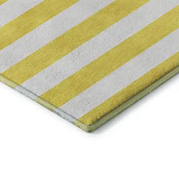 8' Yellow And Ivory Striped Washable Round Rug With UV Protection