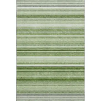 3' X 5' Fern Green And Ivory Striped Washable Area Rug With UV Protection
