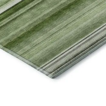 5' X 8' Fern Green And Ivory Striped Washable Area Rug With UV Protection