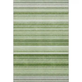 8' X 10' Fern Green And Ivory Striped Washable Area Rug With UV Protection