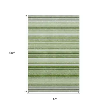 8' X 10' Fern Green And Ivory Striped Washable Area Rug With UV Protection