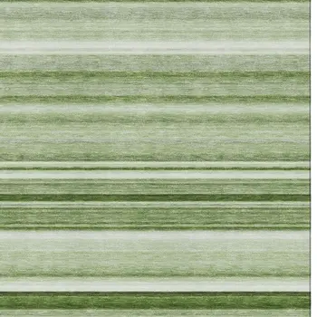 9' X 12' Fern Green And Ivory Striped Washable Area Rug With UV Protection