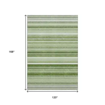 10' X 14' Fern Green And Ivory Striped Washable Area Rug With UV Protection