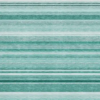 5' X 8' Aqua And Ivory Striped Washable Area Rug With UV Protection