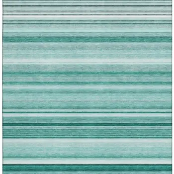 5' X 8' Aqua And Ivory Striped Washable Area Rug With UV Protection