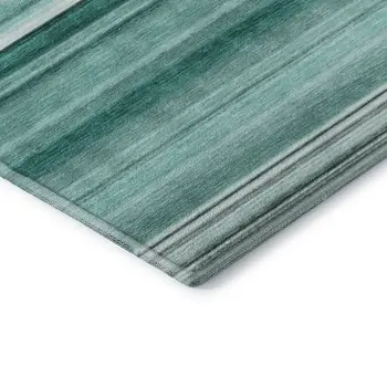 8' X 10' Aqua And Ivory Striped Washable Area Rug With UV Protection