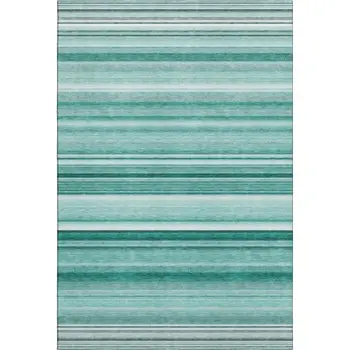 10' X 14' Aqua And Ivory Striped Washable Area Rug With UV Protection