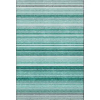 10' X 14' Aqua And Ivory Striped Washable Area Rug With UV Protection