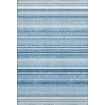 5' X 8' Blue And Ivory Striped Washable Area Rug With UV Protection