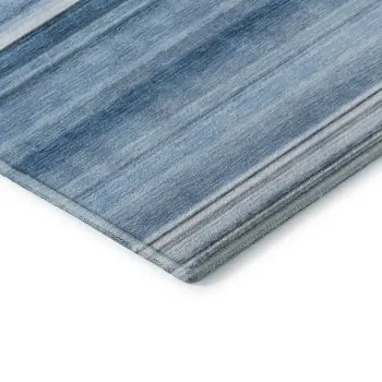 8' Blue And Ivory Striped Washable Round Rug With UV Protection