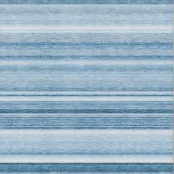 8' X 10' Blue And Ivory Striped Washable Area Rug With UV Protection