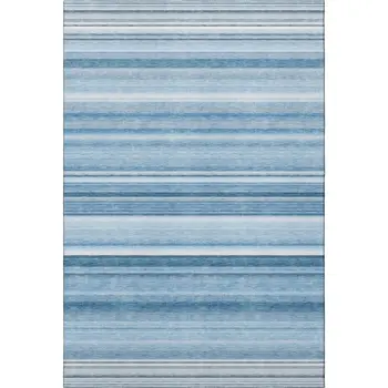 10' X 14' Blue And Ivory Striped Washable Area Rug With UV Protection