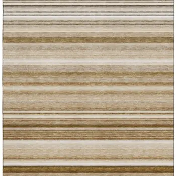 3' X 5' Chocolate And Ivory Striped Washable Area Rug With UV Protection