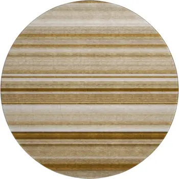 8' Chocolate And Ivory Striped Washable Round Rug With UV Protection