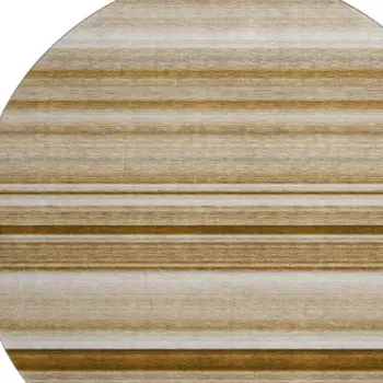 8' Chocolate And Ivory Striped Washable Round Rug With UV Protection