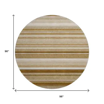 8' Chocolate And Ivory Striped Washable Round Rug With UV Protection
