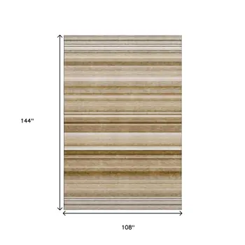 9' X 12' Chocolate And Ivory Striped Washable Area Rug With UV Protection