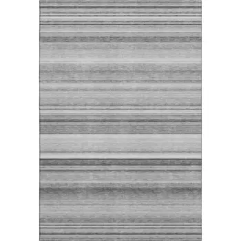 3' X 5' Gray And Ivory Striped Washable Area Rug With UV Protection
