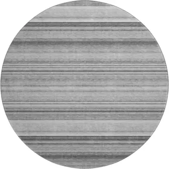8' Gray And Ivory Striped Washable Round Rug With UV Protection