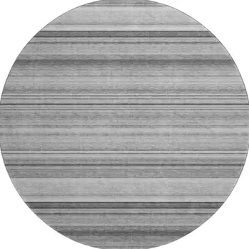 8' Gray And Ivory Striped Washable Round Rug With UV Protection