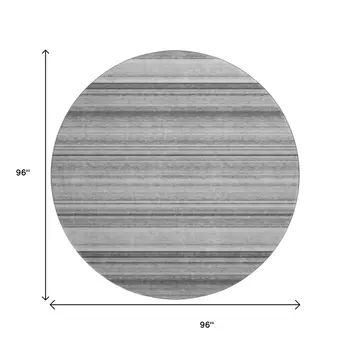 8' Gray And Ivory Striped Washable Round Rug With UV Protection