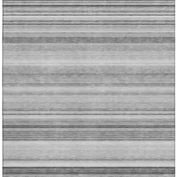 10' X 14' Gray And Ivory Striped Washable Area Rug With UV Protection