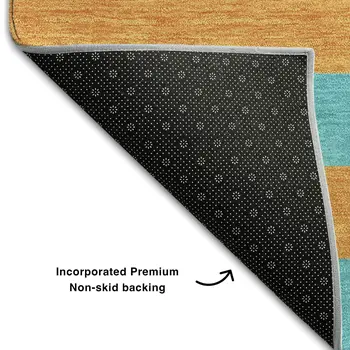 3' X 5' Aqua And Orange Striped Washable Area Rug With UV Protection