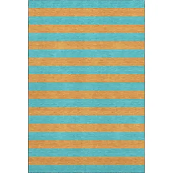 8' X 10' Aqua And Orange Striped Washable Area Rug With UV Protection