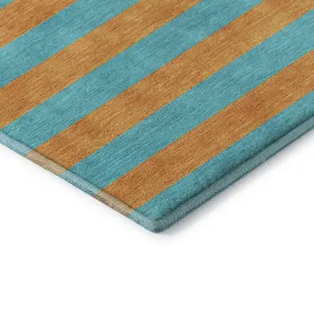 8' X 10' Aqua And Orange Striped Washable Area Rug With UV Protection