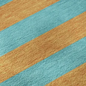 8' X 10' Aqua And Orange Striped Washable Area Rug With UV Protection