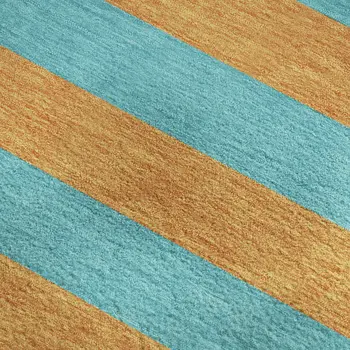 8' X 10' Aqua And Orange Striped Washable Area Rug With UV Protection