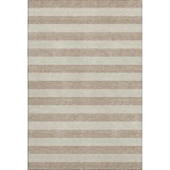5' X 8' Beige And Taupe Striped Washable Area Rug With UV Protection