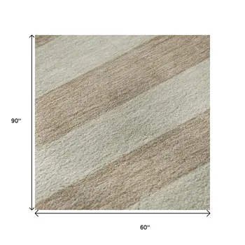 5' X 8' Beige And Taupe Striped Washable Area Rug With UV Protection