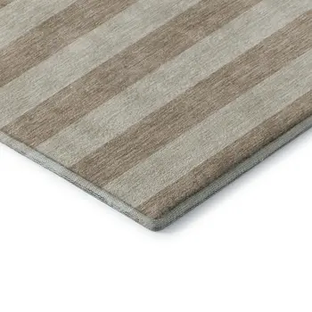9' X 12' Beige And Taupe Striped Washable Area Rug With UV Protection