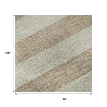 10' X 14' Beige And Taupe Striped Washable Area Rug With UV Protection