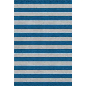 5' X 8' Blue And Gray Striped Washable Area Rug With UV Protection