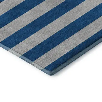 5' X 8' Blue And Gray Striped Washable Area Rug With UV Protection