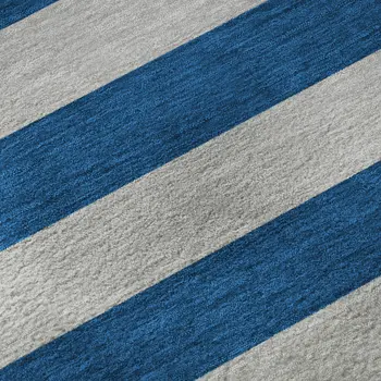 8' X 10' Blue And Gray Striped Washable Area Rug With UV Protection
